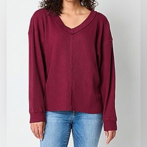 Arizona Jean Company Long Sleeve Waffle Knit Top